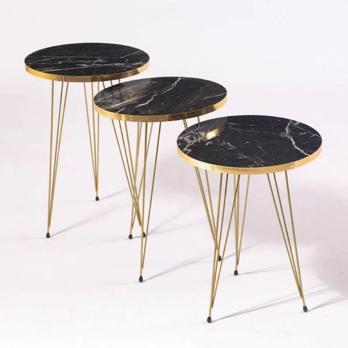1 Pcs / Set of 3 Round Coffee Table HIGH Gloss Nesting End Tables - Round Wood Stacking Coffee Side Accent Tables with Metal Legs for Living Room, Home Office, Nightstands for Bedroom, Sturdy Easy Assembly - 3 Piece Modern Nesting Table Living Room